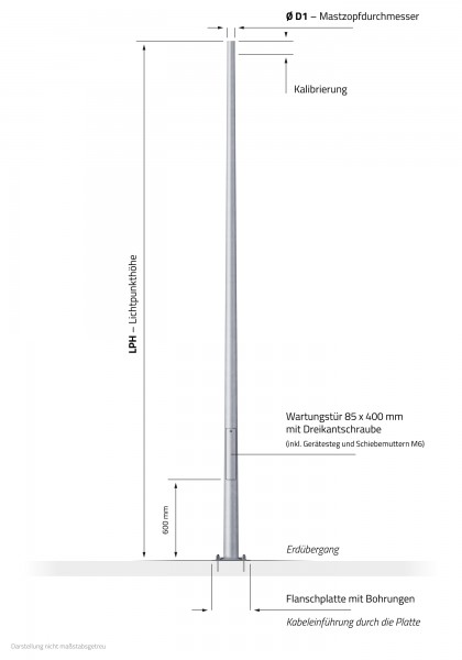 4m Laternenmast Flanschplatte - Ø 60 mm Zopf (konisch, Stahl, verzinkt)