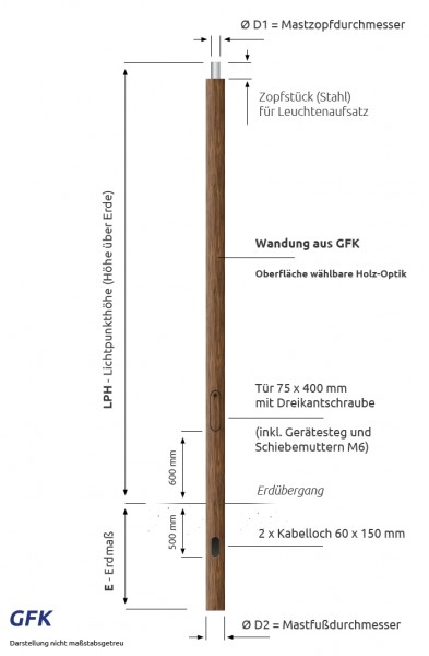 6m Lichtmast Holz Optik (Holzdekor Leuchtemast)