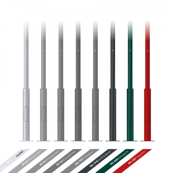 3,5m Signalmast / Ampelmast mit Flanschplatte (Fußplatte / Bodenplatte), abgesetzt, Stahl verzinkt