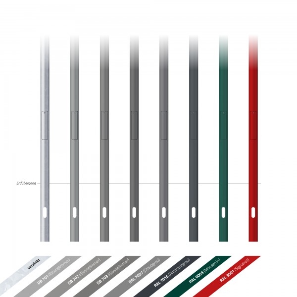 6m Kameramast, zylindrisch abgesetzt, Zopf 108 mm, Stahl verzinkt - Auslenkung max. 90 mm