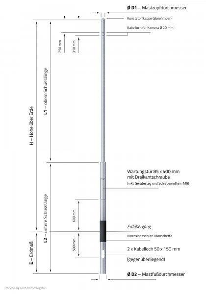 Kameramast zylindrisch abgesetzt (Videomast mit Bohrungen)