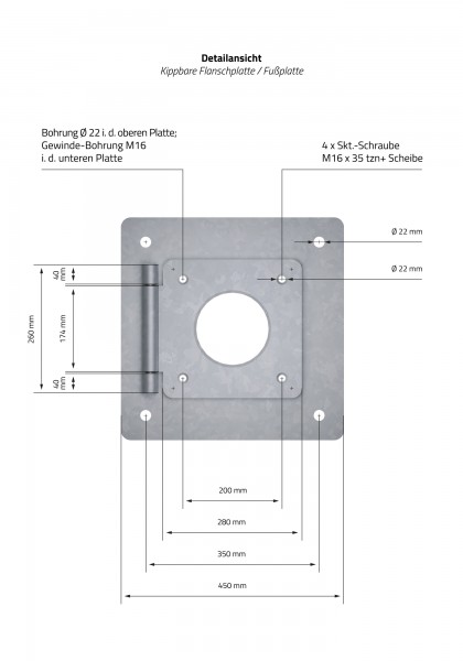 Fußlatte mit Scharnier - Kippmast 5m, Lichtmast klappbar