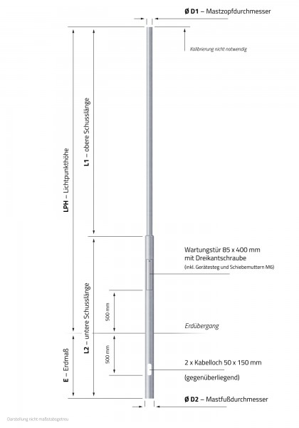 3m Laternenmast - Zopf Ø 60 mm zylindrisch abgesetzt für Wohngebiete und Parks