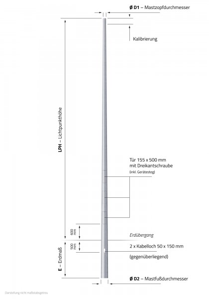 Flutlichtmast 18m konisch Stahlmast verzinkt RAL pulverbeschichtet