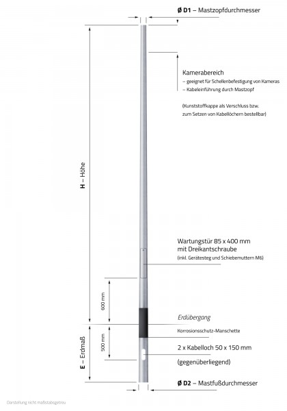 5m Kameramast, konisch (Stahl verzinkt)