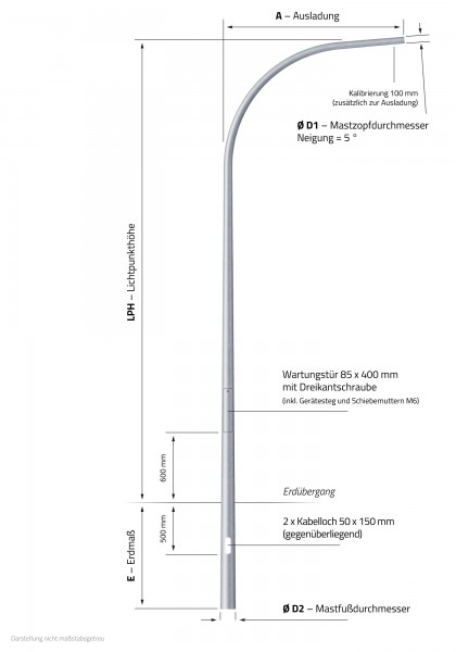8m Peitschenmast konisch Stahl verzinkt 60 mm