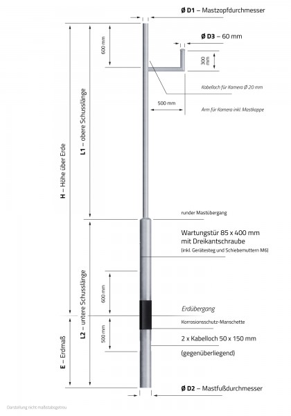 6m Hybrid Kamera-Lichtmast Kameramast für Kameraüberwachung und mastleuchte LED