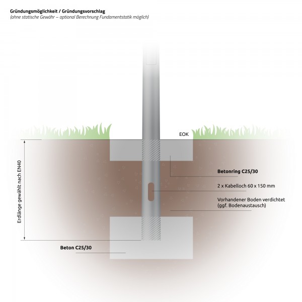 5m GFK Lichtmast - Zopf Ø 76 mm (konisch, glasfaserverstärkter Kunststoff)