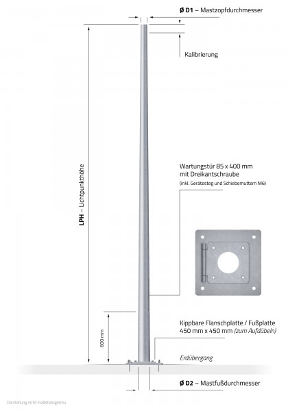 Kippmast 4m (Klappmast) Lichtmast kippbar (klappbar)