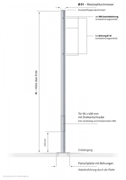 3,5m Signalmast / Ampelmast mit Fußplatte zylindrisch