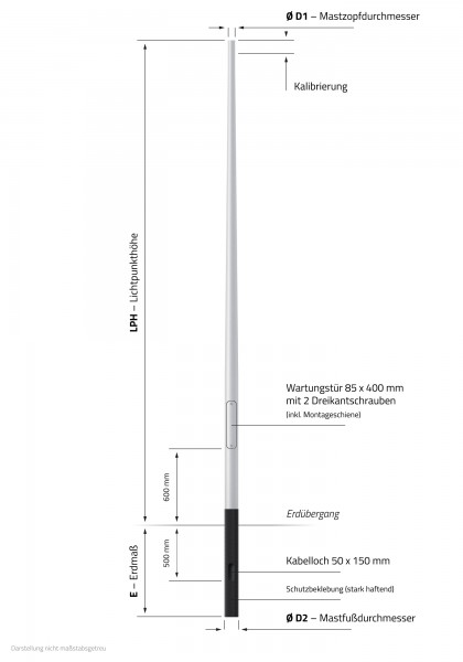 5m Alumast Laternenmast - Zopf Ø 76 mm (konisch, Aluminium Lichtmast)