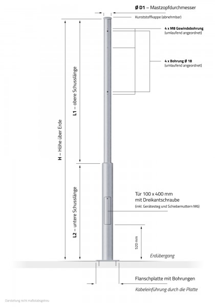Signalmast / Ampelmast mit Flanschplatte (Fußplatte / Bodenplatte)